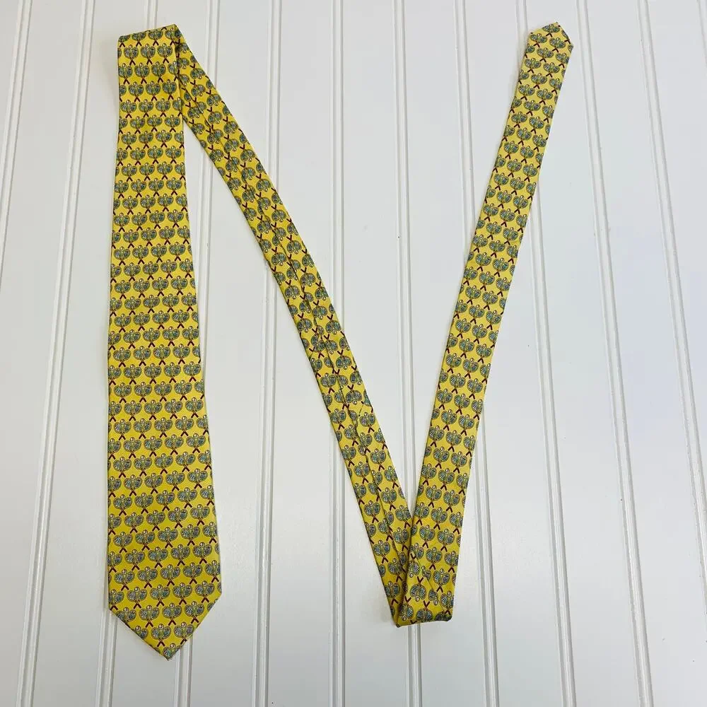 J Crew Yellow Silk Neck Tie Tennis Rackets 3